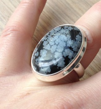 Zilveren edelsteen ring sneeuwvlok Obsidiaan maat 17.3 mm